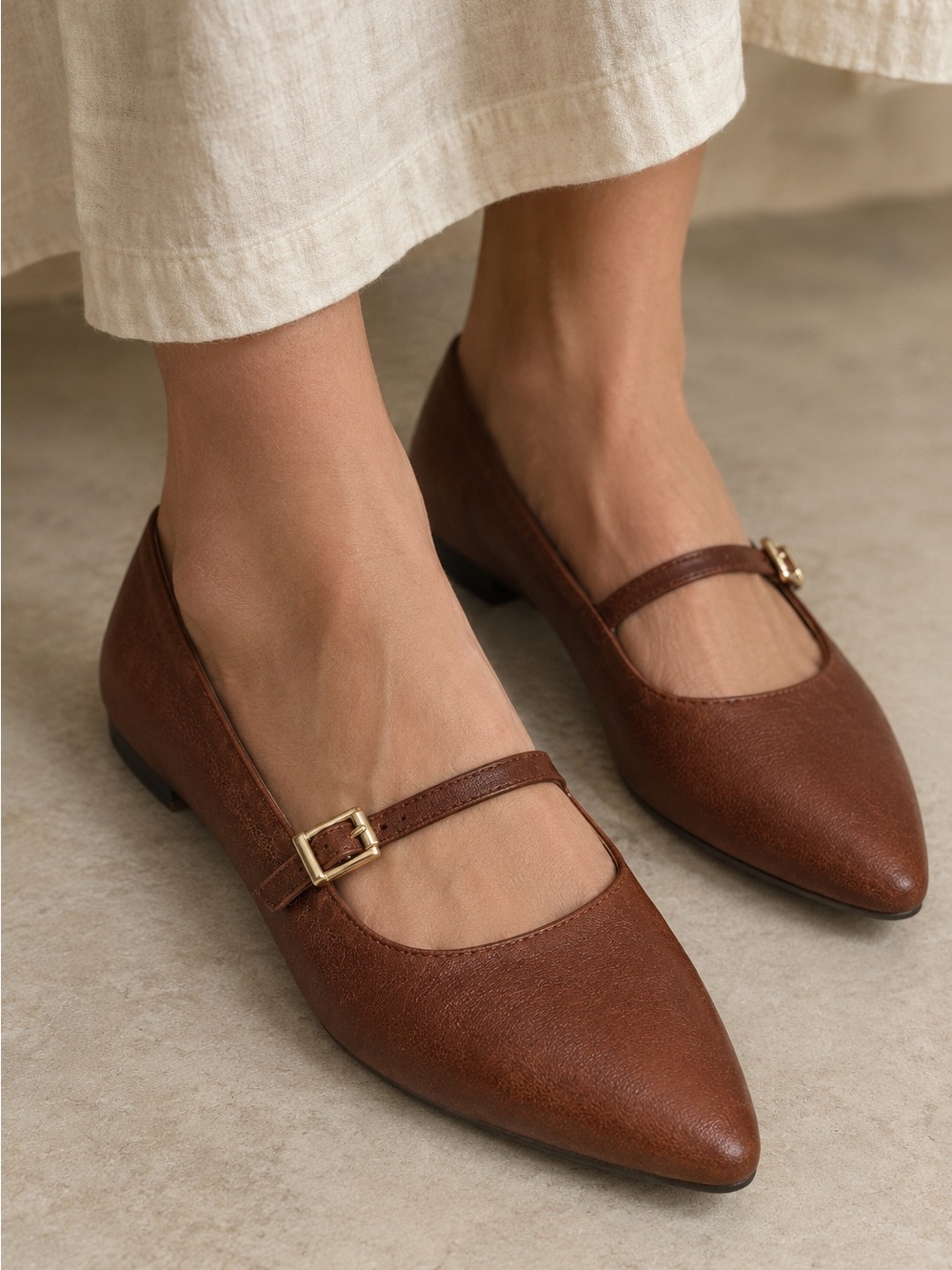 NWOT Vionic Leather Delilah Cognac Mary Jane Pointed Toe Ballet Flats Size 6